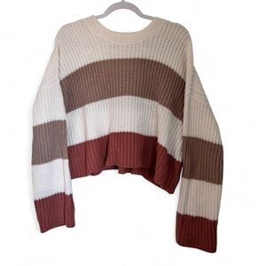 moon & madison Chubut Striped Sweater - Cream, Brown & Rust -size L